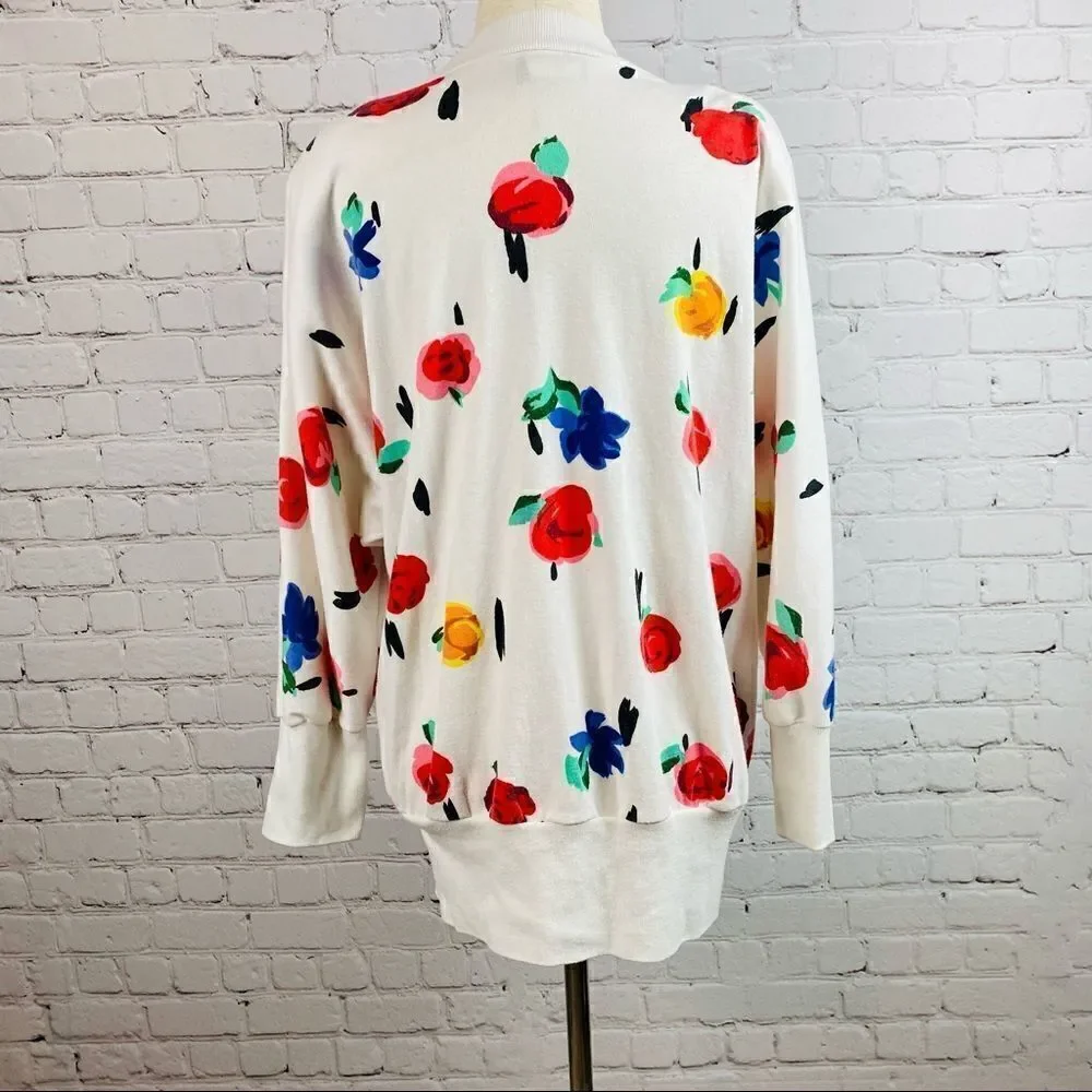 VTG 80s Peter Popovich Floral Print Varsity Cotton Blend Cardigan Sweater